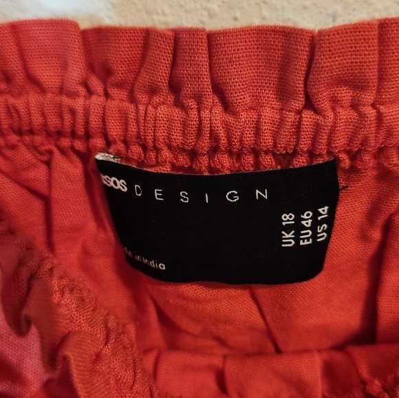 Asos Designer Red Ruffle Crop Bandeau Size 14 Red with Ribbon ties - Picture 4 of 7